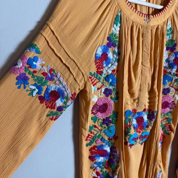 Sundance Catalog Fabled Table Embroidered Blouse Women's Small Gold Floral Flowy - Picture 8 of 13